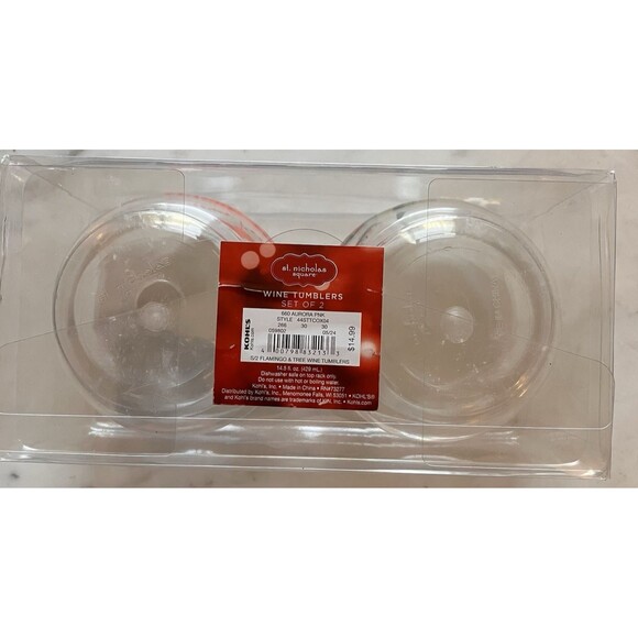 NEW‎ St. Nickolas Square Set of 2 Wine Tumblers Christmas Palm Tree Flamingo - Picture 5 of 5